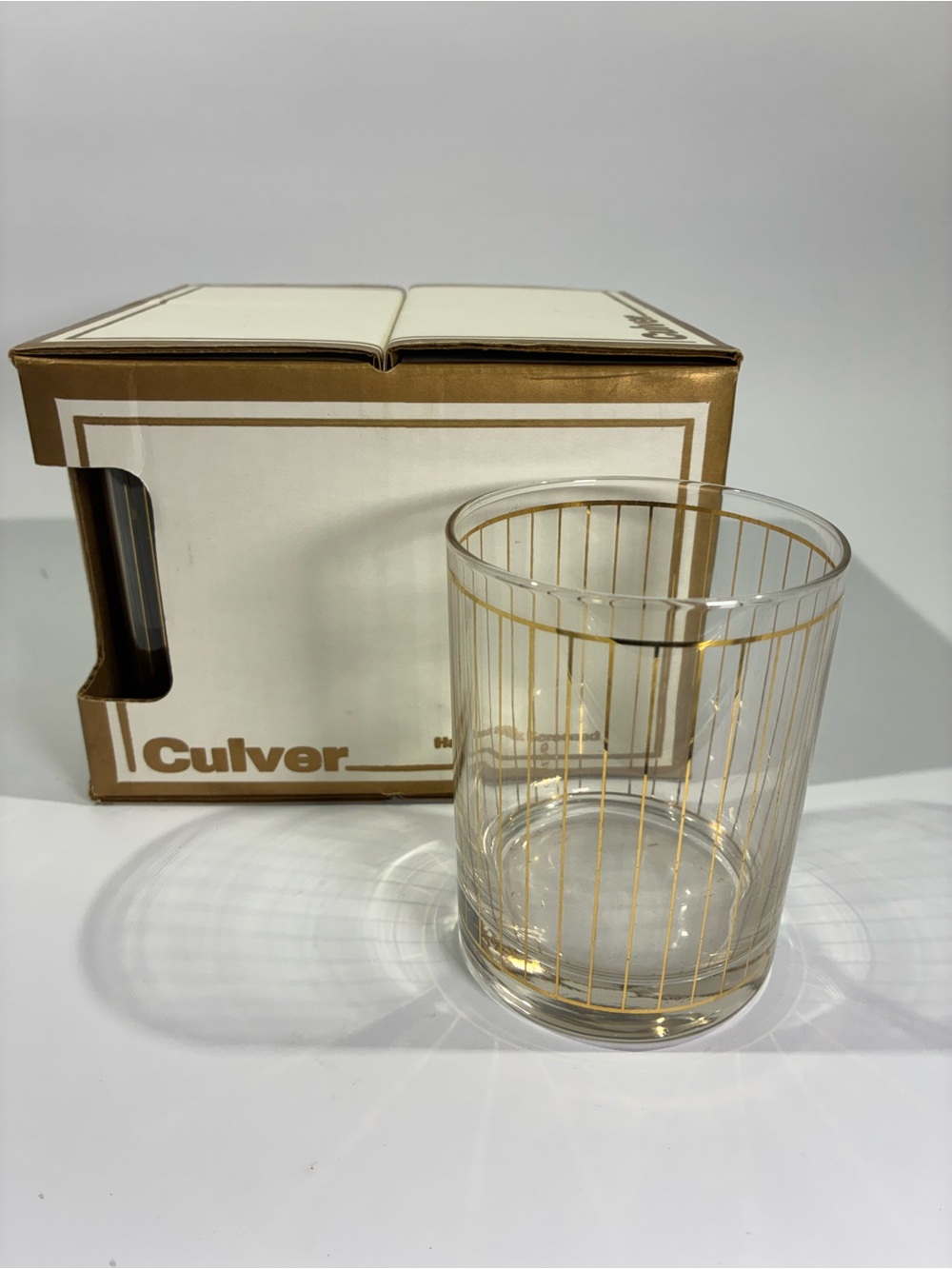 Vintage Culver Devon Gold Stripe Highball Glasses Set of 4 Original Box